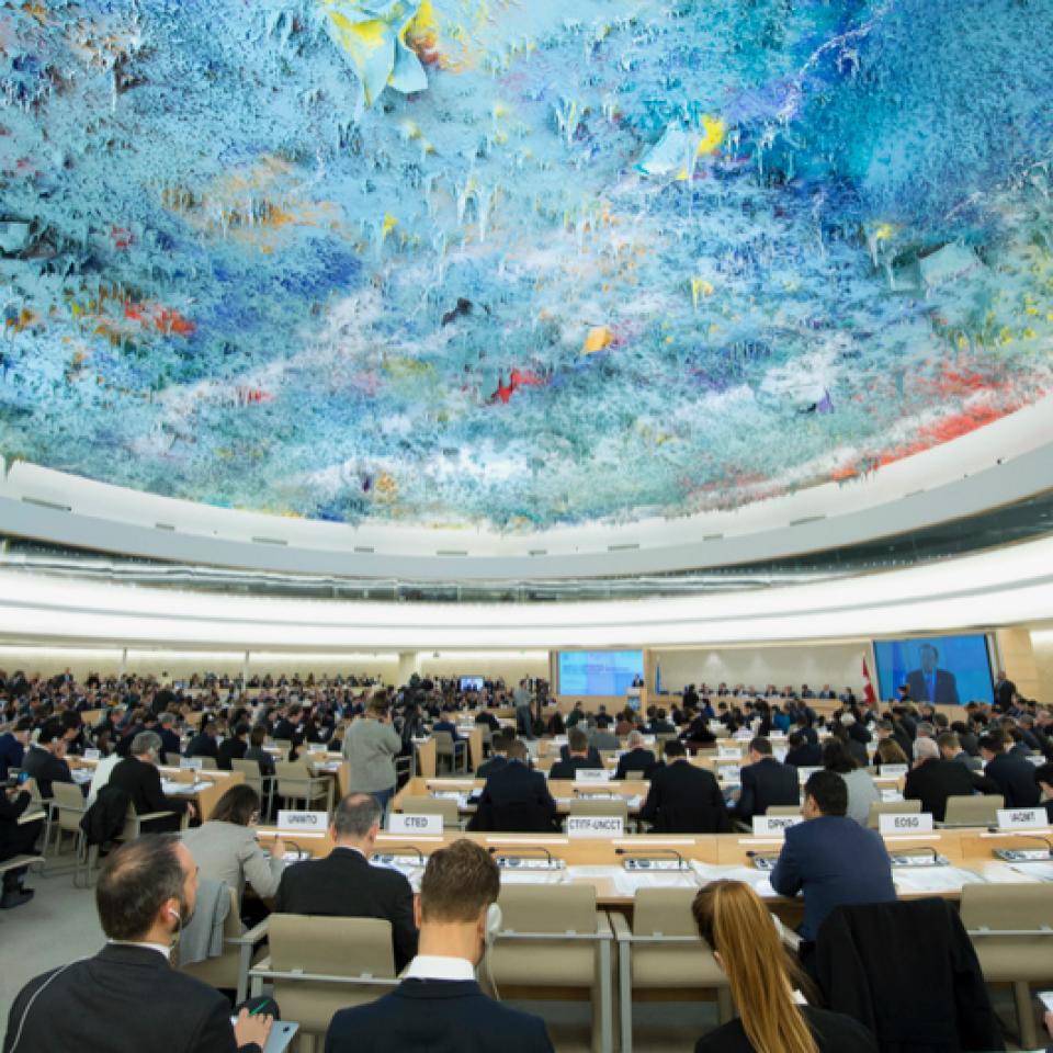 Lokale XX i Genève, hvor menneskerettighedsrådet sidder.